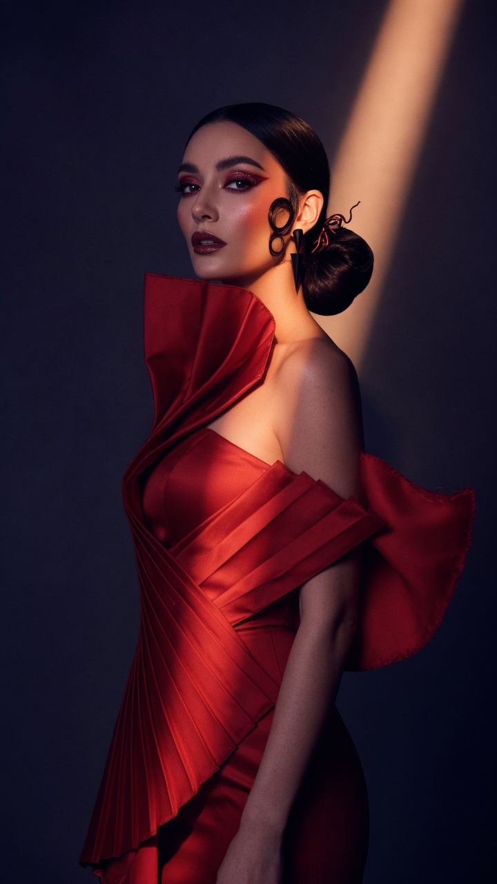 Crimson silk portrait